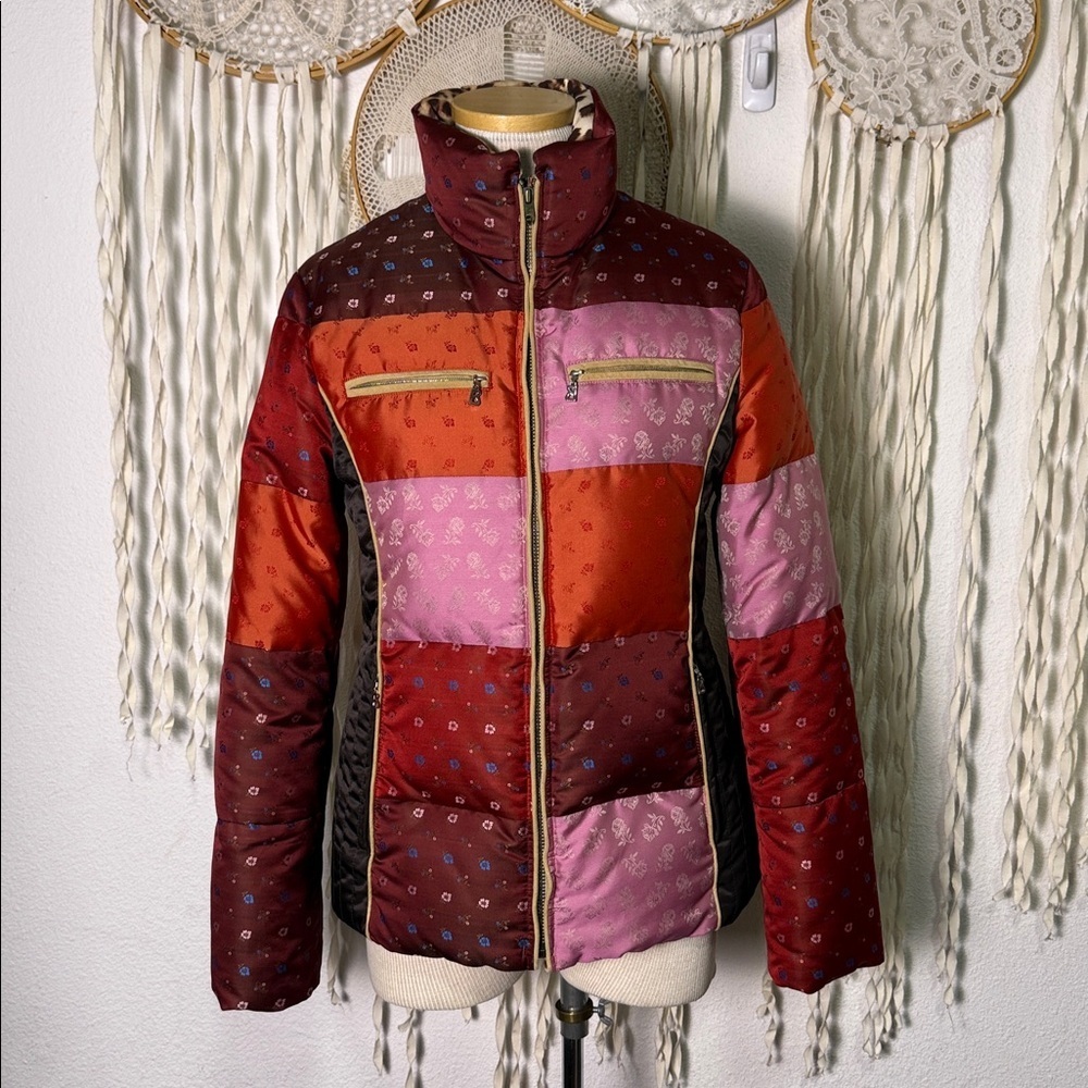 Bogner by Goan Thylmann Patchwork Print Quilted Down Puffer Jacket Size 34/Small